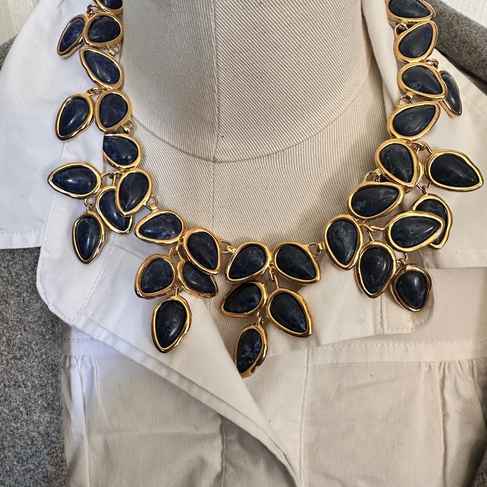 Elegant Gold and Blue Leaf Necklace